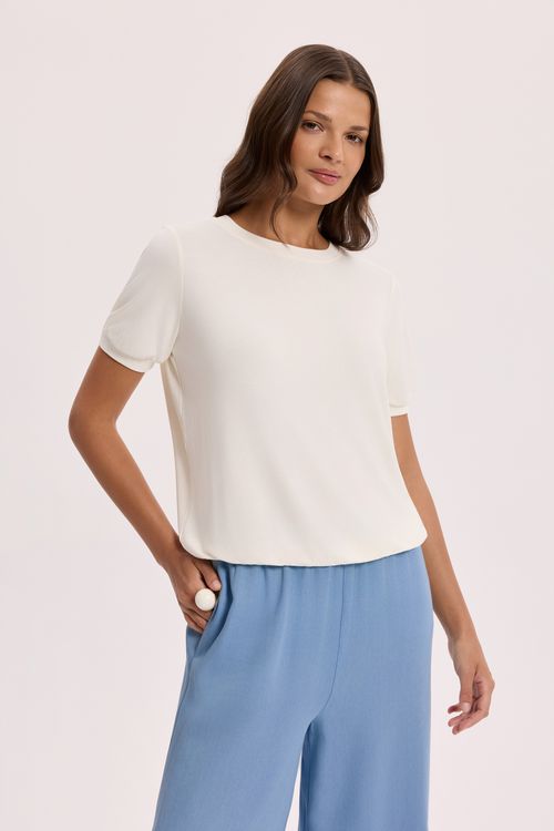 Kremowa bluzka damska z krótkim rękawem | Makalu