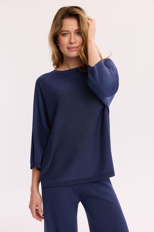 Granatowy sweter damski z lureksem