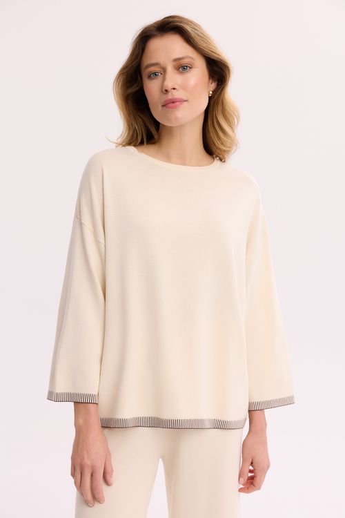 Sweter ecru z rękawem 3/4 – dzianinowy sweter damski