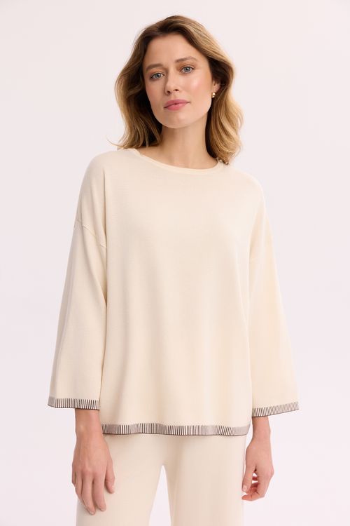 Sweter ecru z rękawem 3/4 – dzianinowy sweter damski