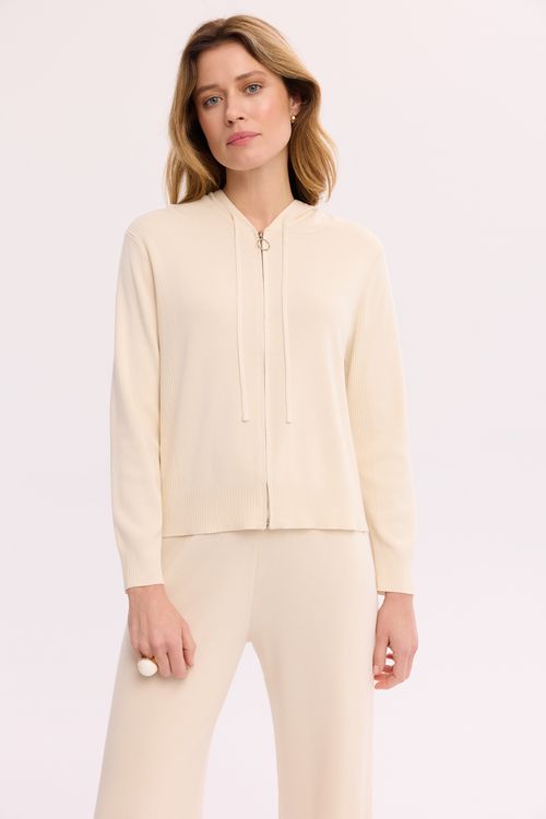 Swetrowa bluza ecru damska – dzianinowa bluza z kapturem