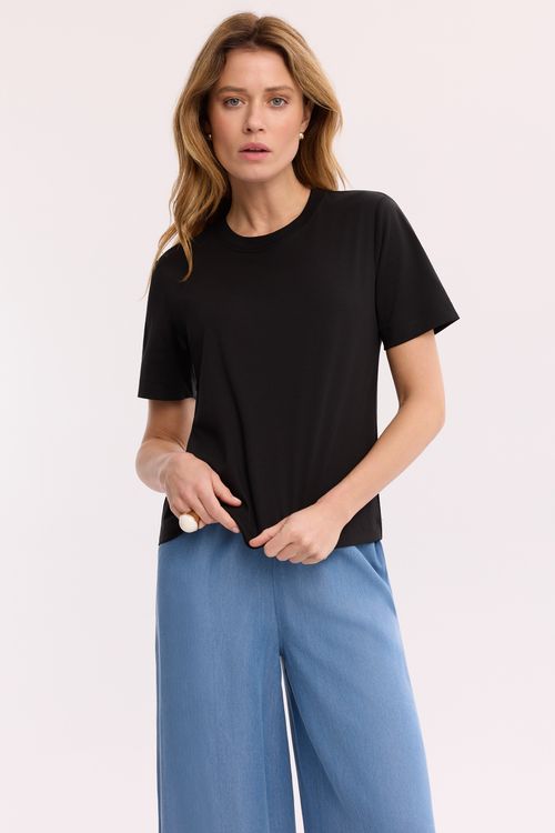 Czarny T-shirt 100% bawełna – damski T-shirt z okrągłym dekoltem