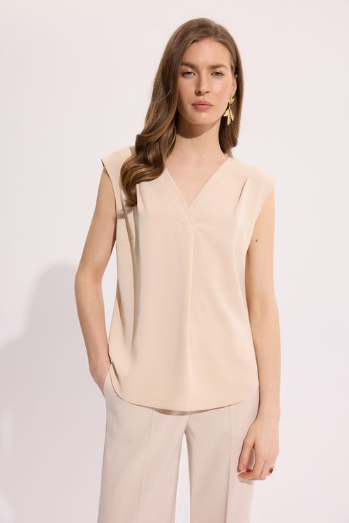 Bluzka damska beżowa elegancka V-neck