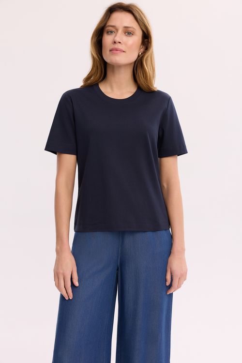 Granatowy T-shirt 100% bawełna – damski T-shirt z okrągłym dekoltem