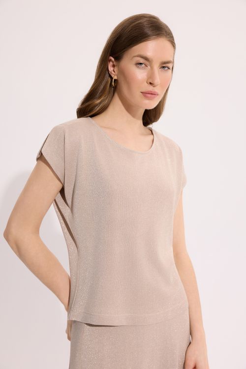 Beżowa bluzka z metalizowaną nicią – elegancka bluzka damska