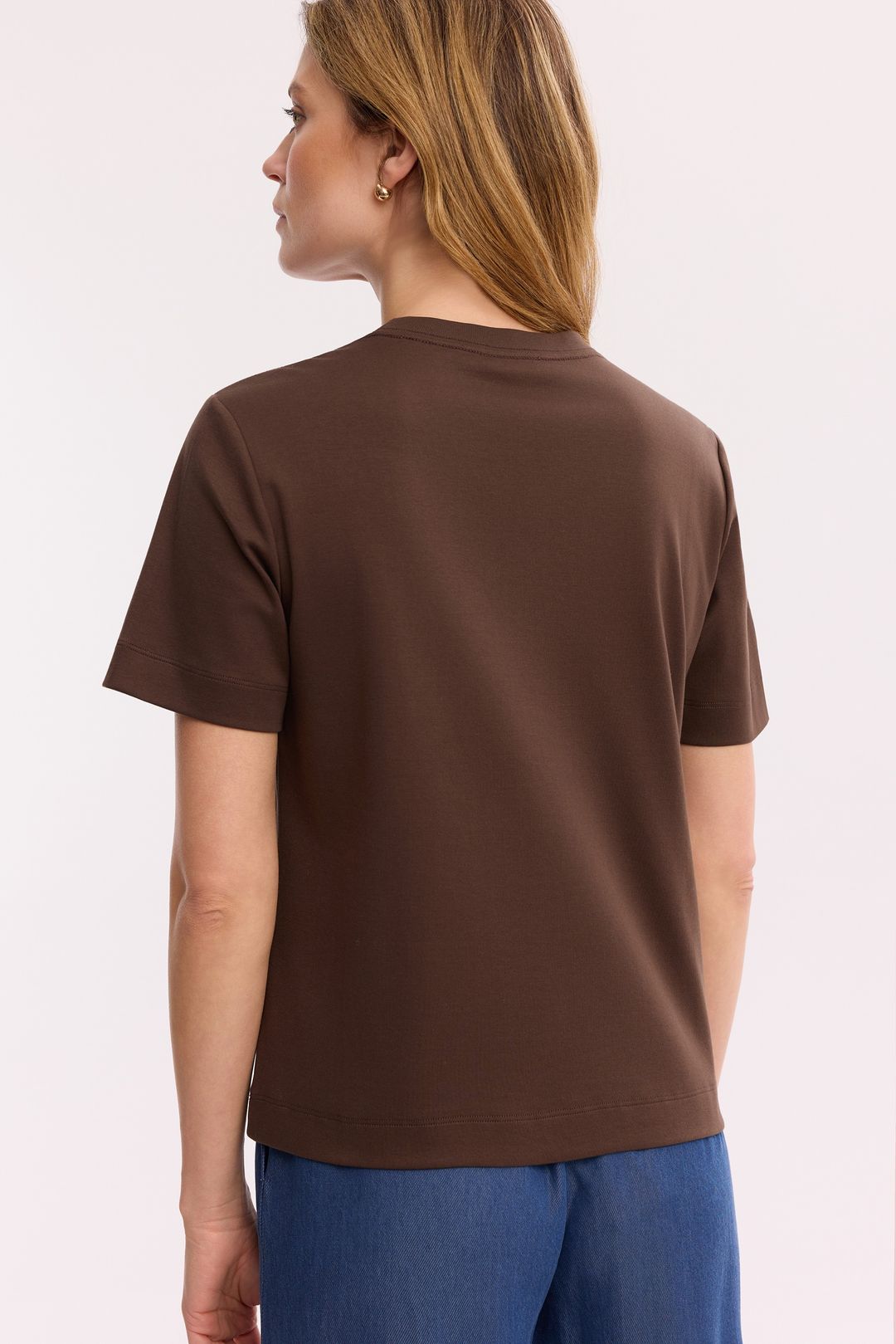 Brązowy T-shirt 100% bawełna – damski T-shirt z okrągłym dekoltem