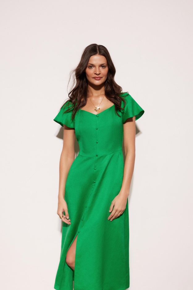 Zielona lniana sukienka Makalu