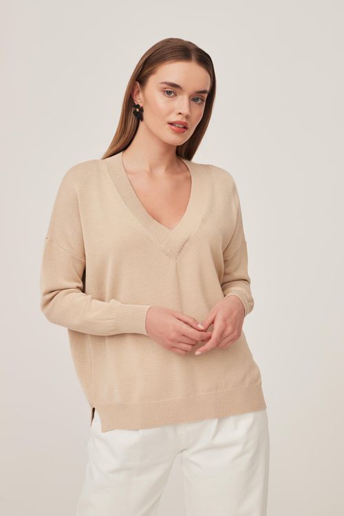 Beżowy dzianinowy sweter
