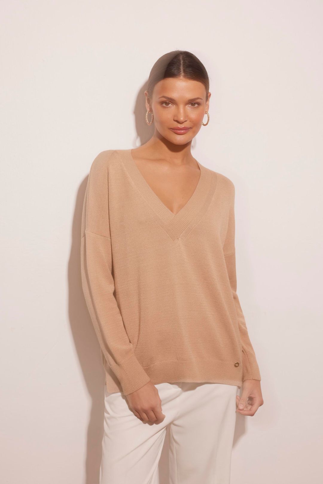 Dzianinowy beżowy sweter Makalu