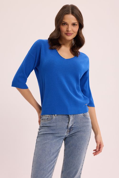 Dzianinowy sweter w kobaltowym kolorze Makalu