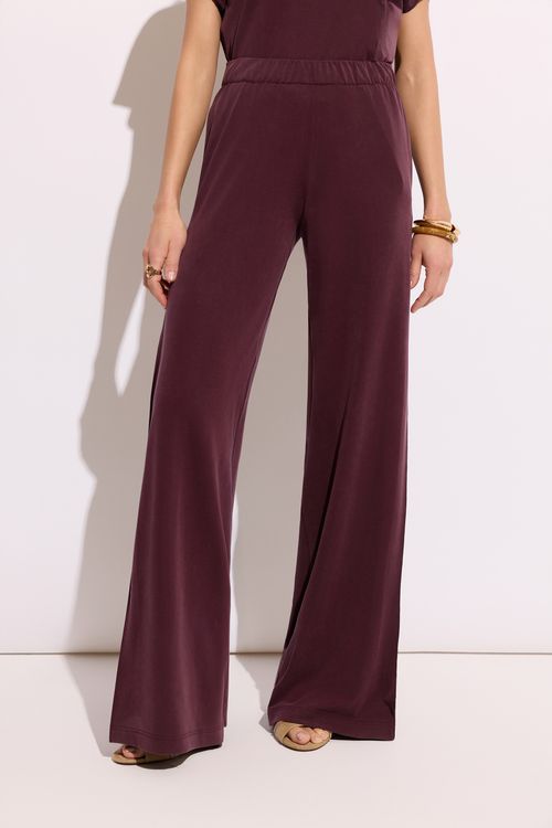 Bordowe spodnie z lyocellem – szerokie spodnie damskie