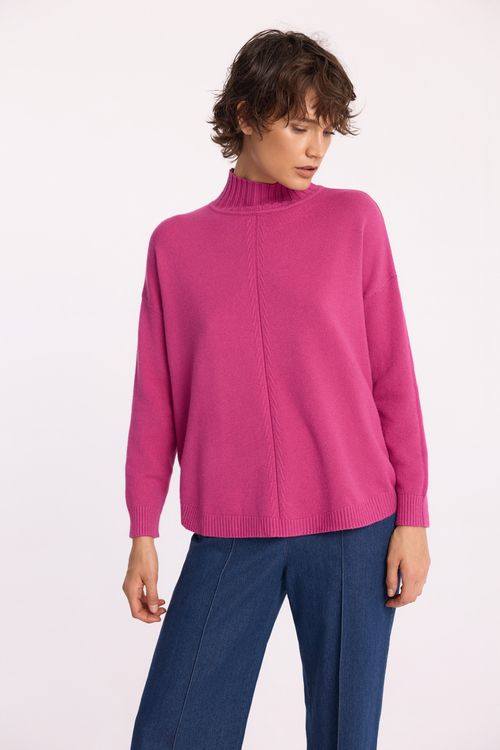 Różowy sweter z półgolfem z domieszką modalu | Makalu