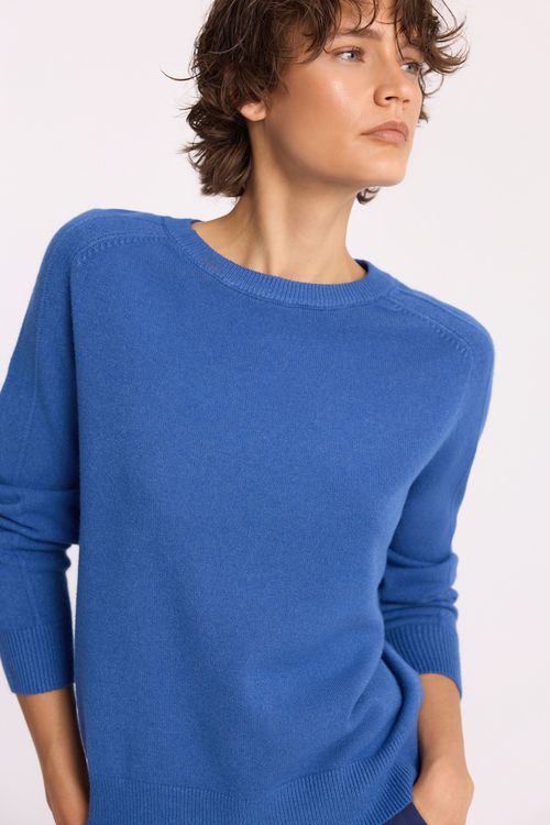 Sweter z okrągłym dekoltem z domieszką modalu niebieski | Makalu