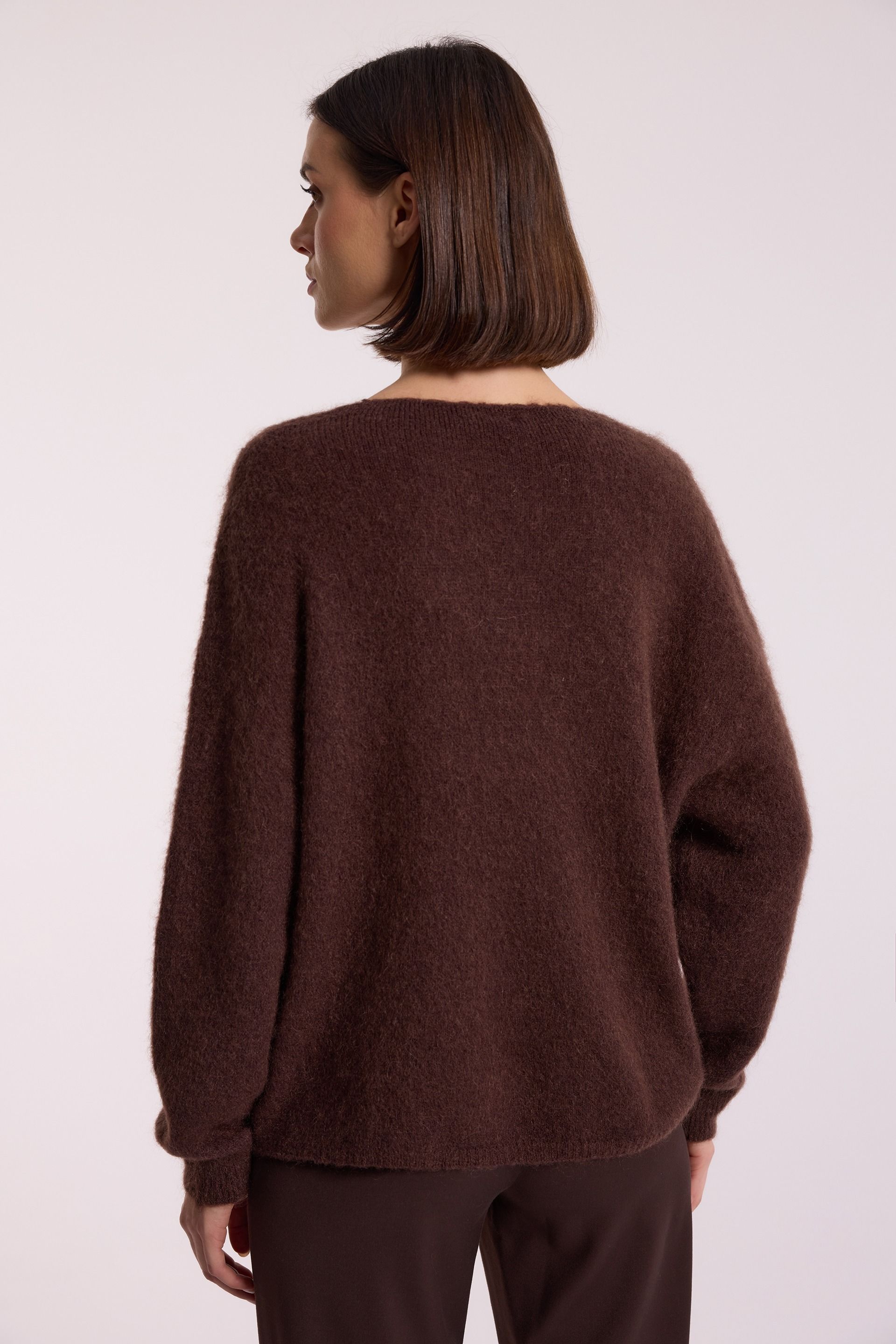 Moherowy sweter z domieszką wełny merino w brązowym kolorze | Makalu