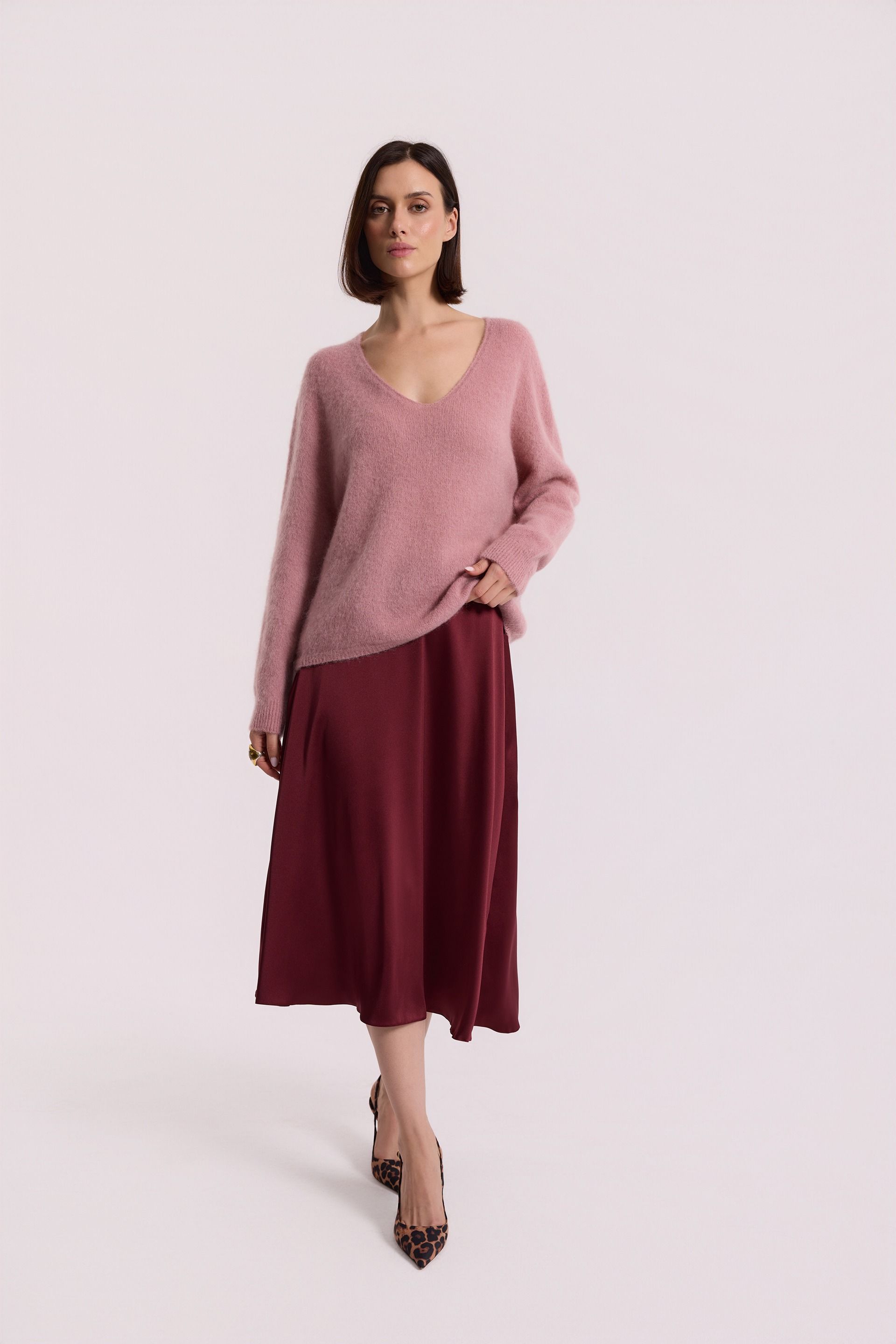 Różowy sweter z moherem i wełną merino | Makalu