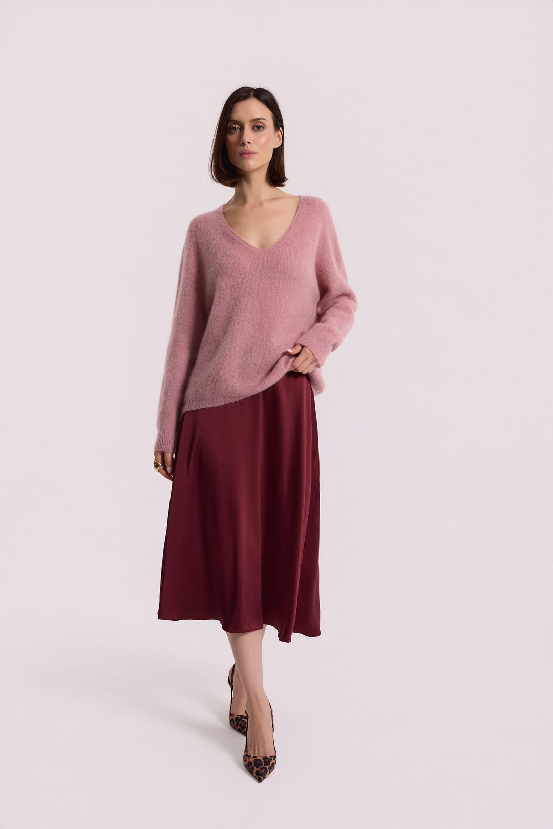 Różowy sweter z moherem i wełną merino | Makalu