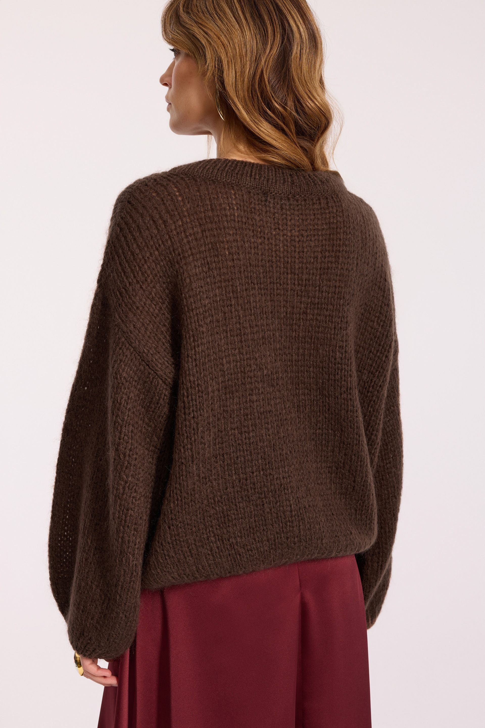 Brązowy sweter oversize z moheru i wełny | Makalu