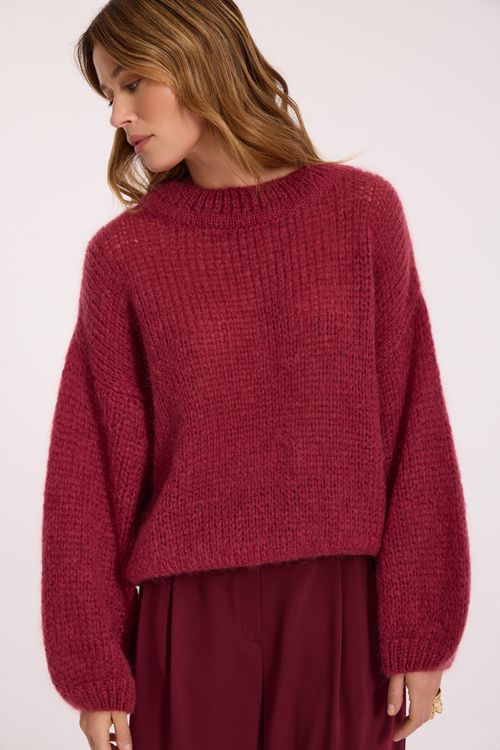 Bordowy sweter oversize z wełny i moheru| Makalu