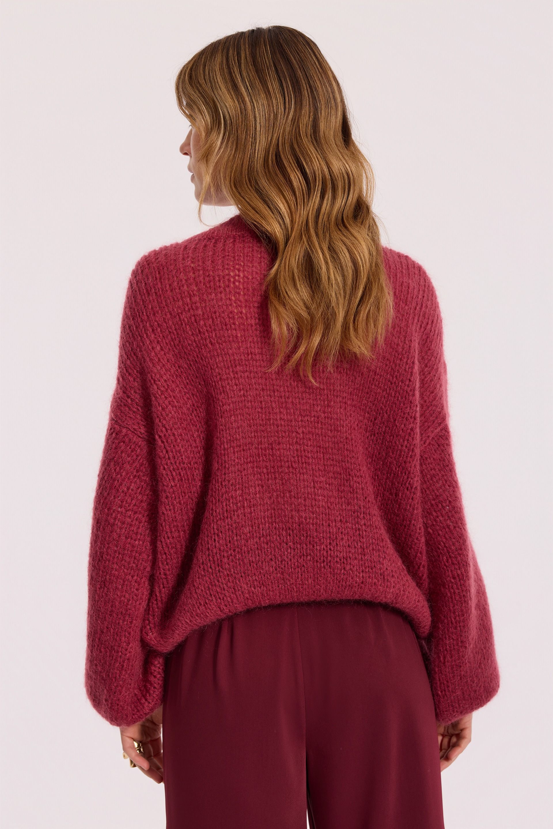 Bordowy sweter oversize z wełny i moheru| Makalu
