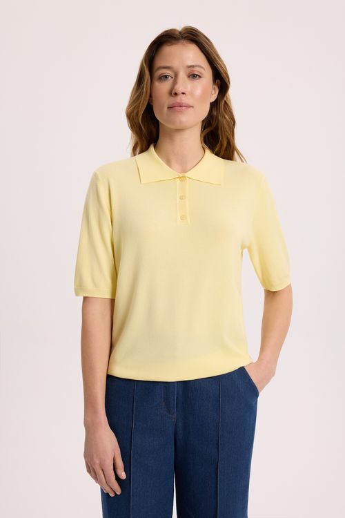 Sweter damski z wiskozy z krótkim rękawem w pastelowym żółtym kolorze | Makalu