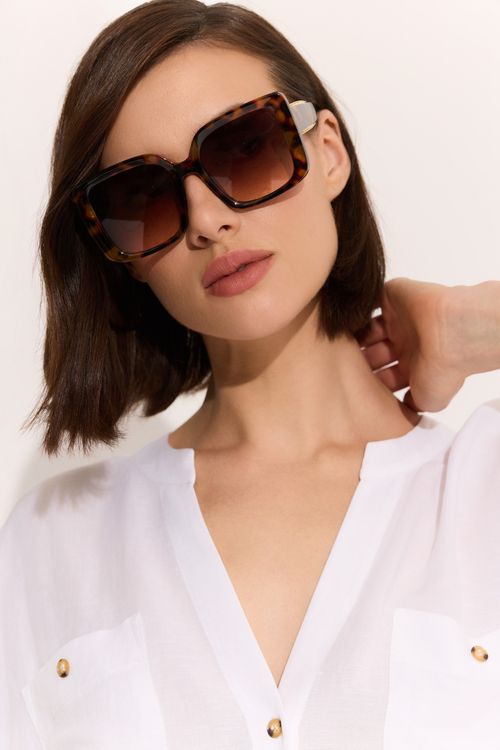 Kwadratowe okulary przeciwsłoneczne w szylkretowym wzorze Makalu