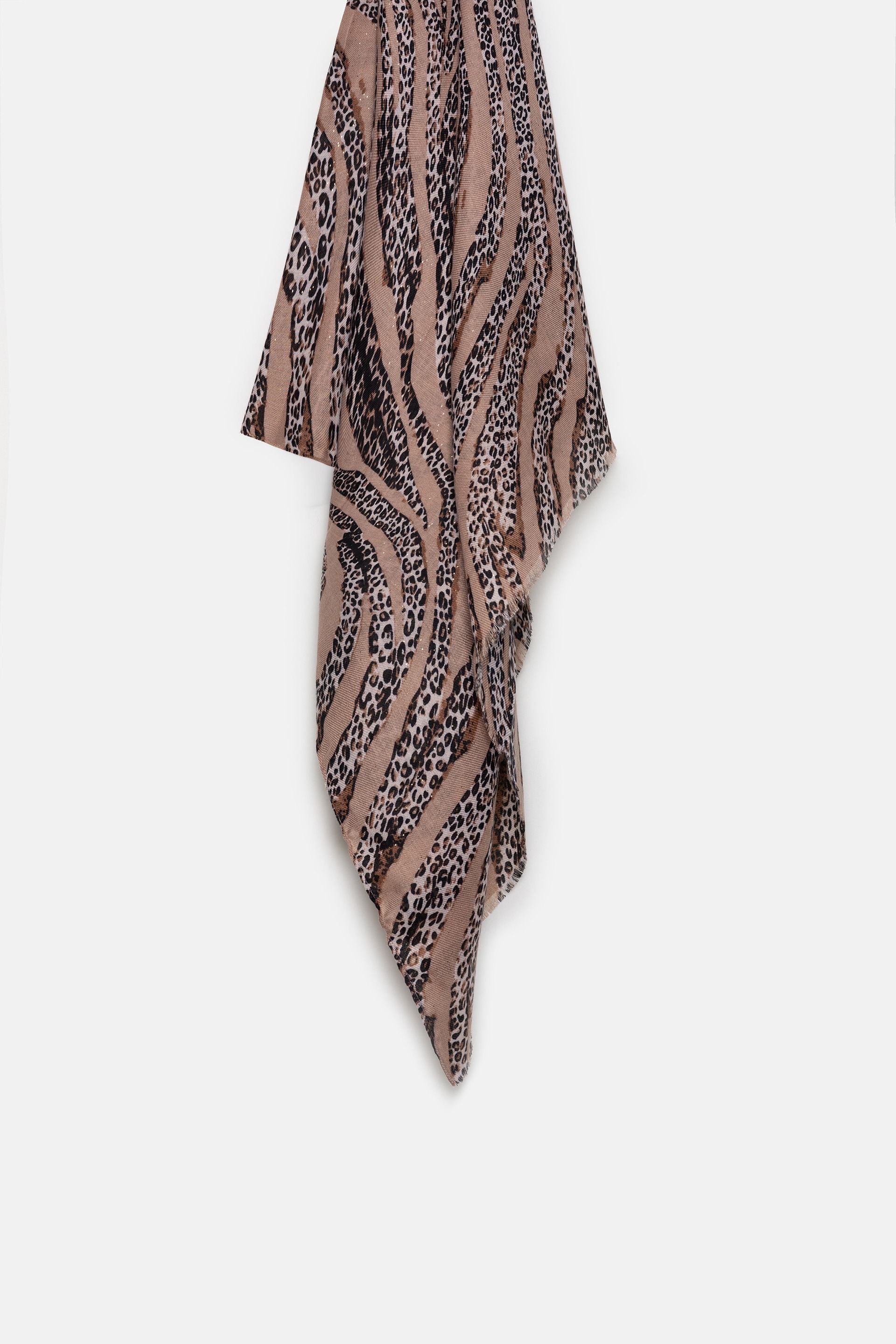 Brązowy szal damski animal print wiskoza bawełna | Makalu