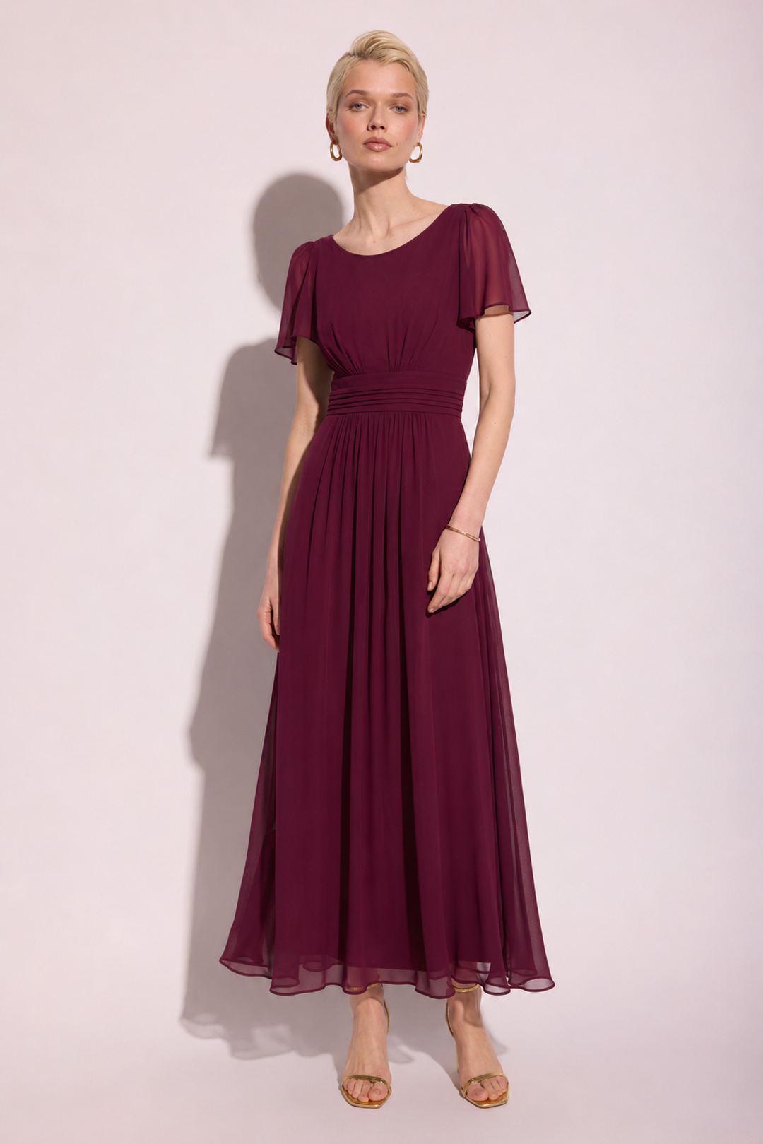Burgundowa sukienka maxi z podkreśloną talią | Elegancka sukienka damska