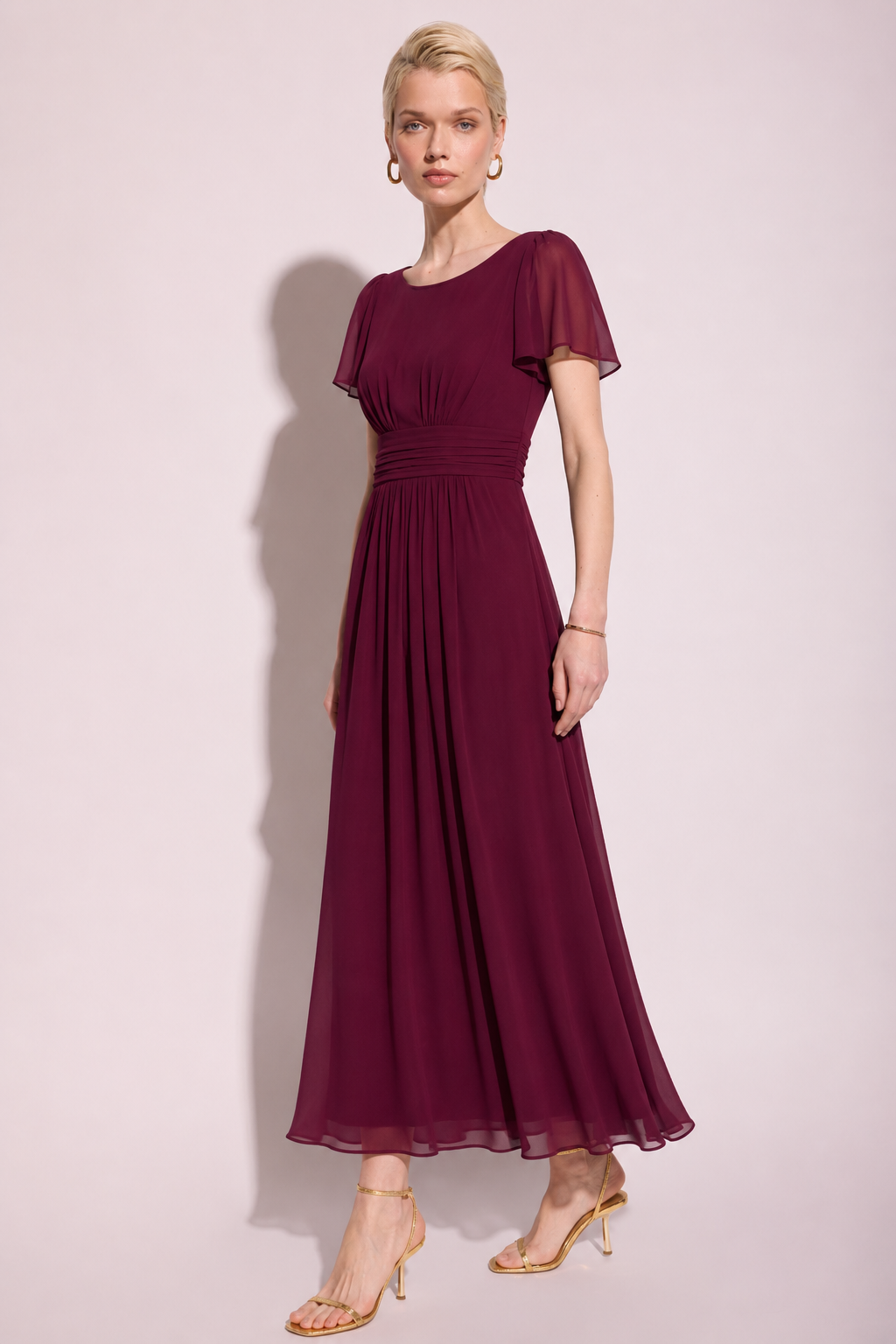 Burgundowa sukienka maxi z podkreśloną talią | Elegancka sukienka damska