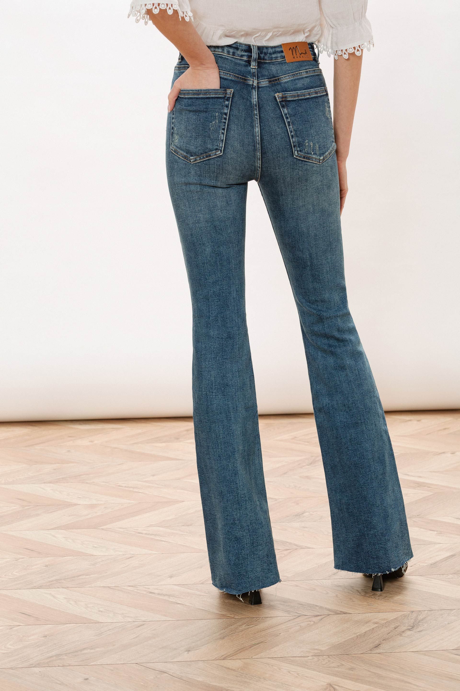 Granatowe jeansy typu bootcut Makalu