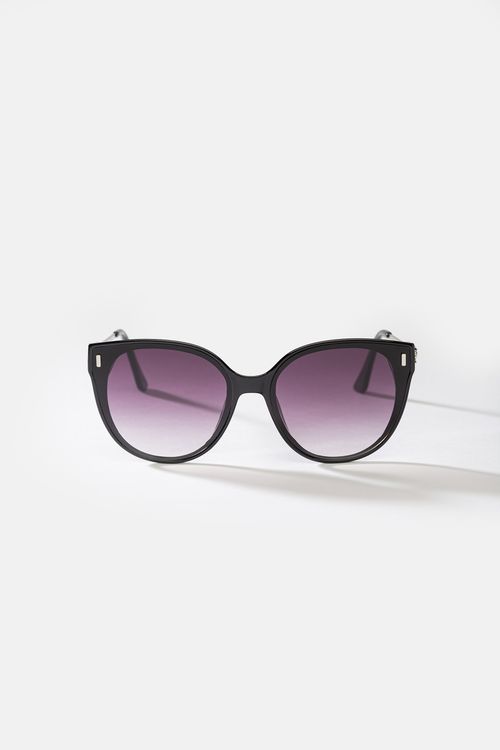 Czarne okulary przeciwsłoneczne damskie UV400 ze srebrnym detalem