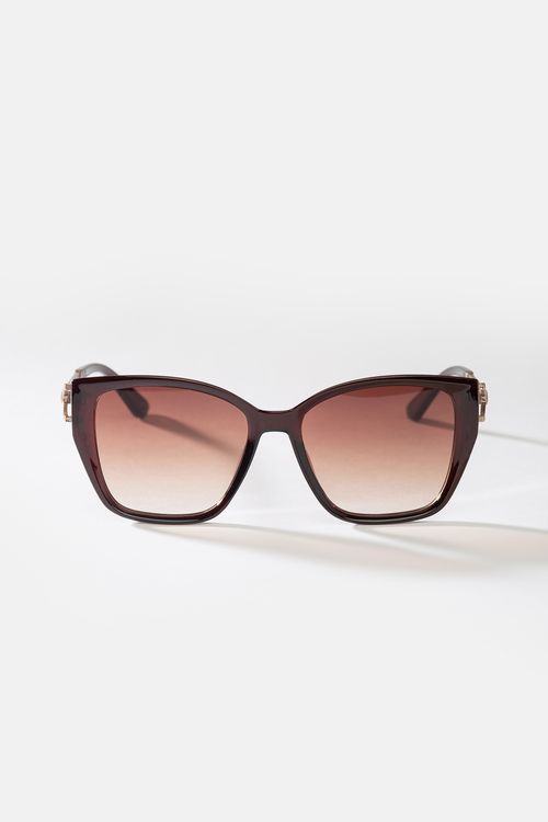 Brązowe okulary przeciwsłoneczne damskie UV400 ze złotym detalem