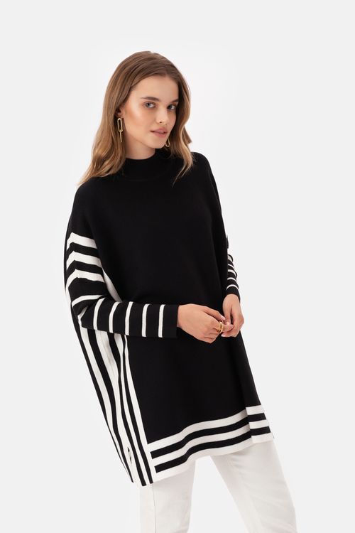 Czarny sweter oversize w białe pasy Makalu