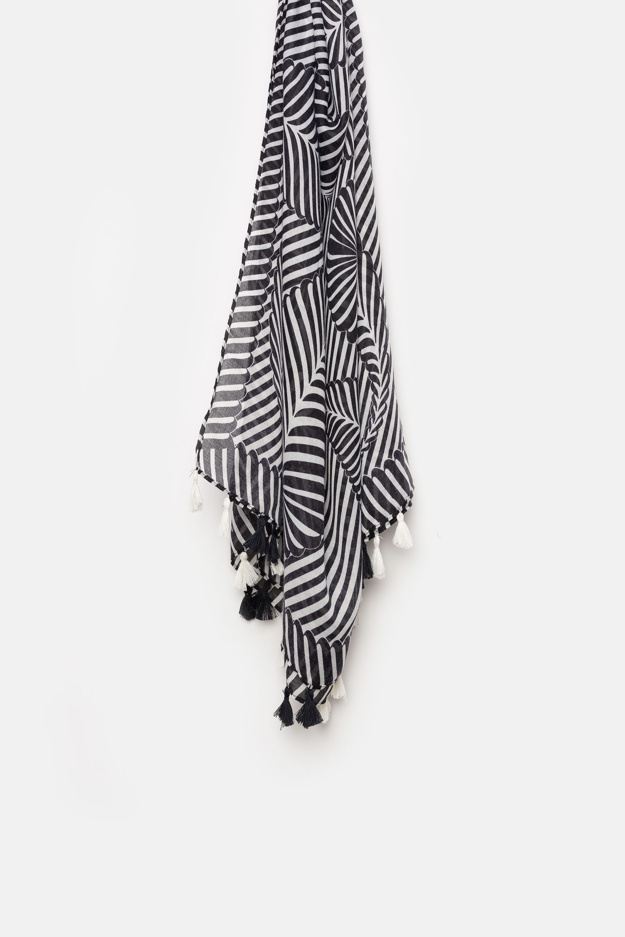 Bawełniany szal w czarno-biały wzór Makalu