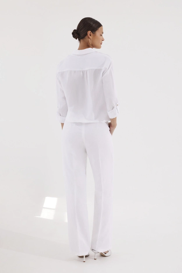 Lniane białe spodnie Makalu