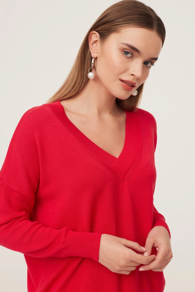 Dzianinowy czerwony sweter Makalu