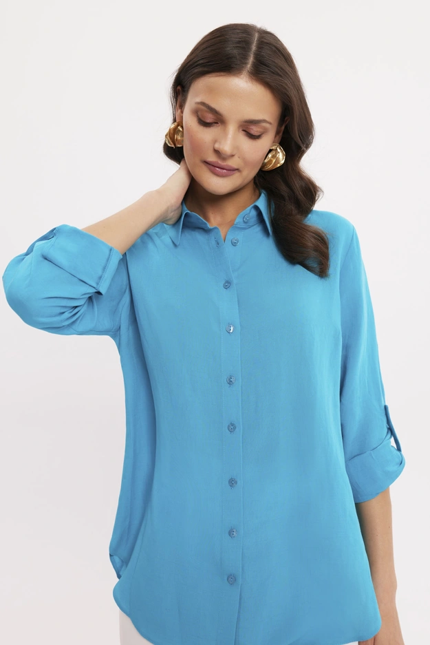 Lniana koszula w niebieskim kolorze Makalu