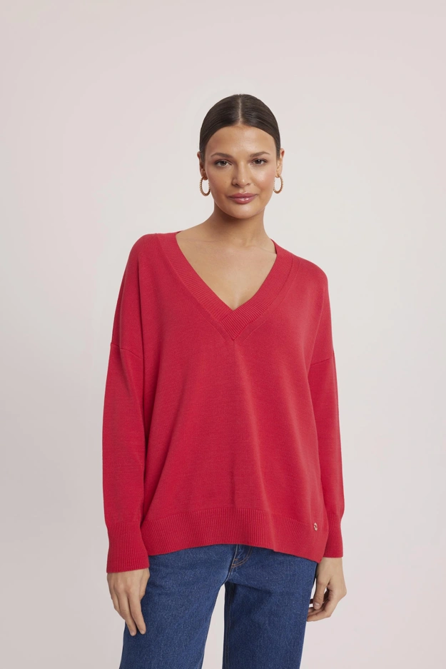 Dzianinowy czerwony sweter Makalu