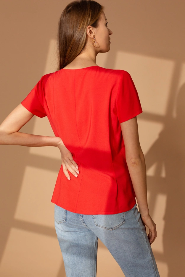 Czerwona bluzka z marszczonym rękawem Makalu