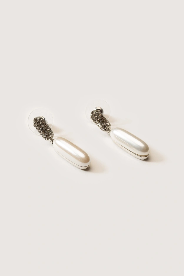 Srebrne kolczyki z perłą i kryształkami Makalu