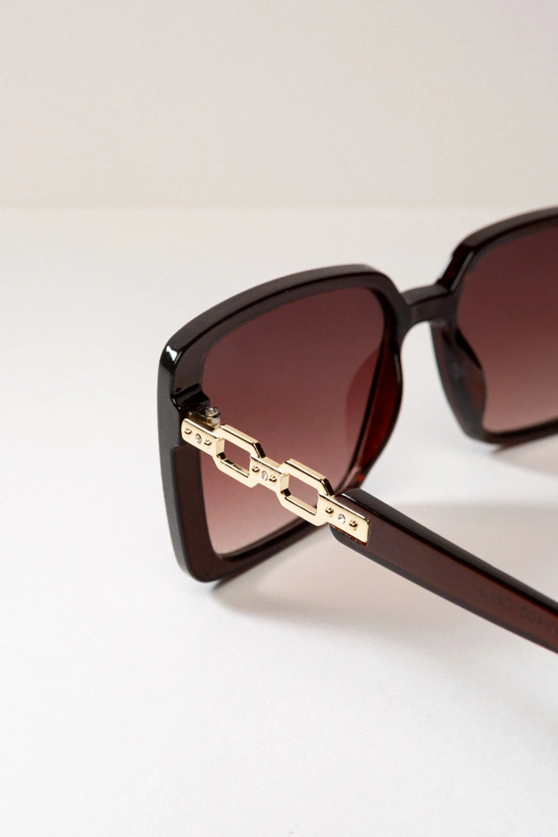 Brązowe okulary przeciwsłoneczne z ozdobnymi zausznikami Makalu