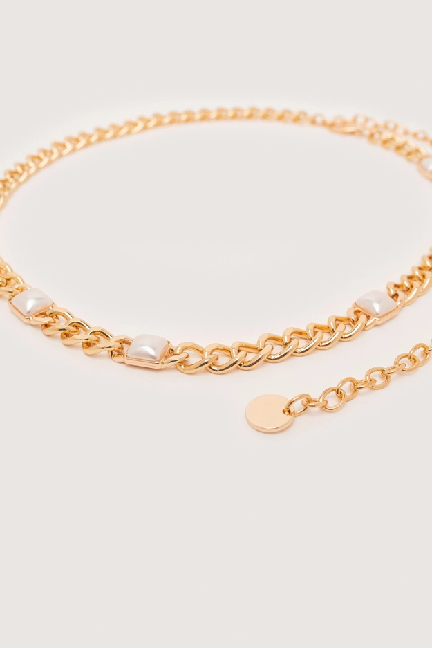 Złoty pasek w formie łańcuszka z perłowymi ozdobami Makalu