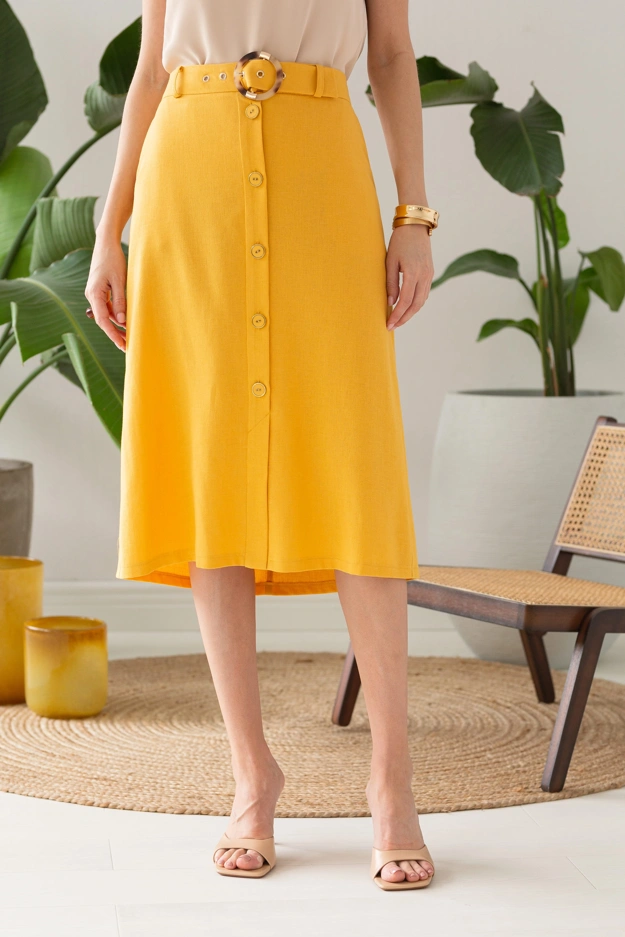 Lniana spódnica w żółtym kolorze Makalu