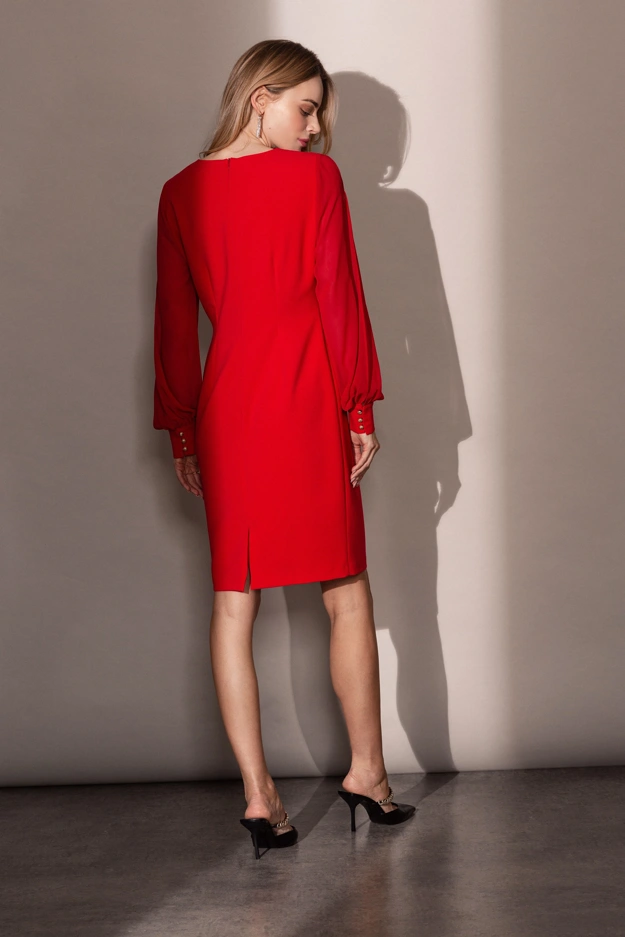 Czerwona sukienka z szyfonowymi rękawami Makalu
