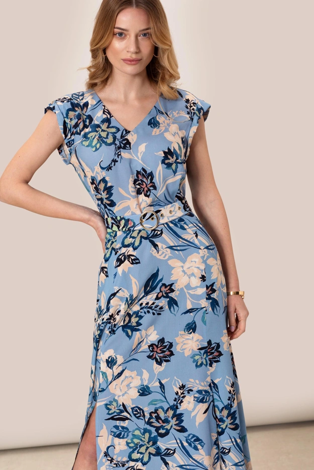 Niebieska sukienka maxi w kwiaty Makalu