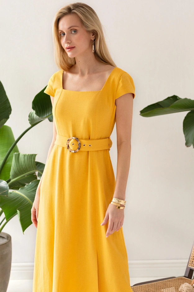 Lniana sukienka w żółtym kolorze Makalu